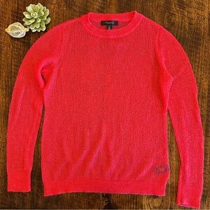 Kenneth Cole | Mohair Blend Open Knit Crewneck Sweater - Coral Red - Size L